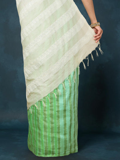 Indiehaat | Kota Silk Hand Dyed Kantha Saree Green