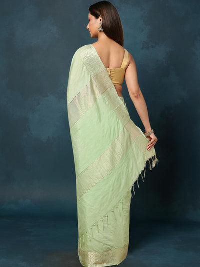 Indiehaat | Kota Silk Banarasi Border Hand Dyed Saree Green