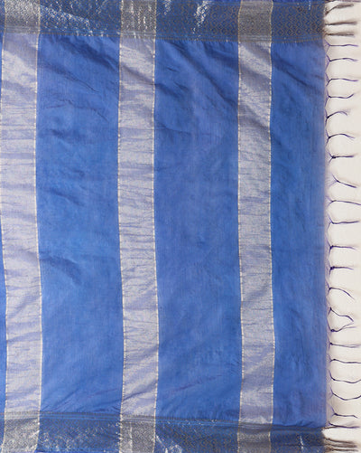 Indiehaat | Kota Banarasi Silk Hand Dyed Saree Blue