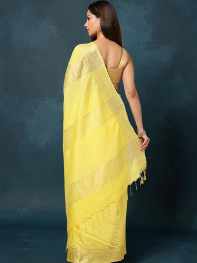 Indiehaat | Kota Banarasi Silk Hand Dyed Saree Yellow
