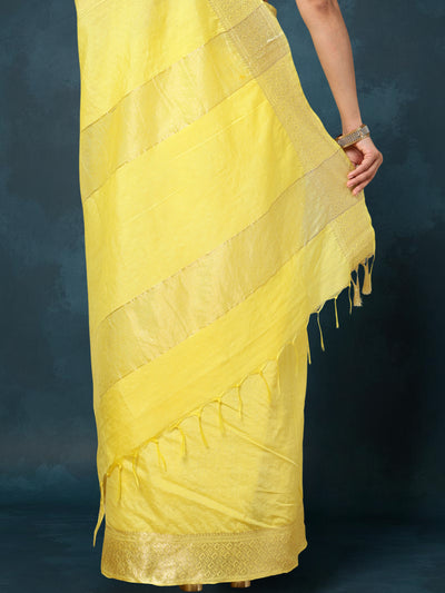 Indiehaat | Kota Banarasi Silk Hand Dyed Saree Yellow