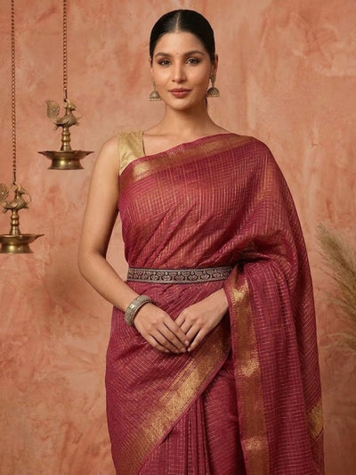 Indiehaat | Hand Dyed Kota Silk Check Saree Red