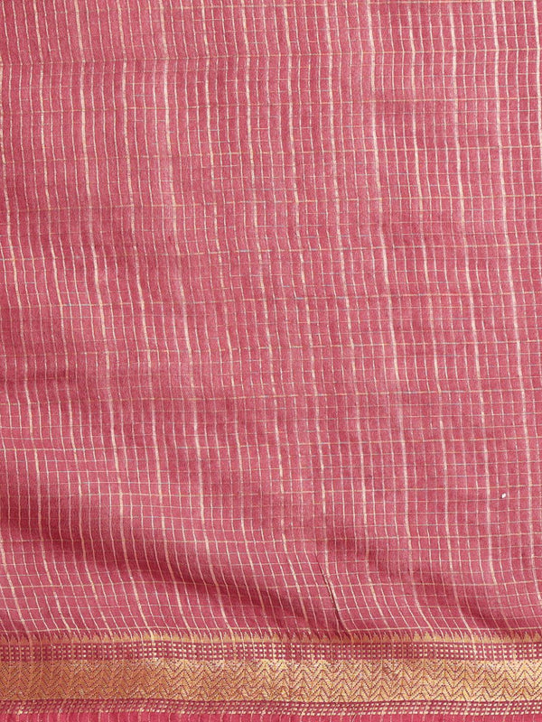 Indiehaat | Hand Dyed Kota Silk Check Saree Red