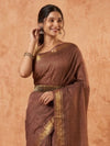Indiehaat | Hand Dyed Kota Silk Check Saree Brown