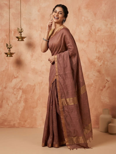 Ishvani Handdyed Kota Silk Saree Warm Brown