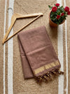 Indiehaat | Hand Dyed Kota Silk Check Saree Brown