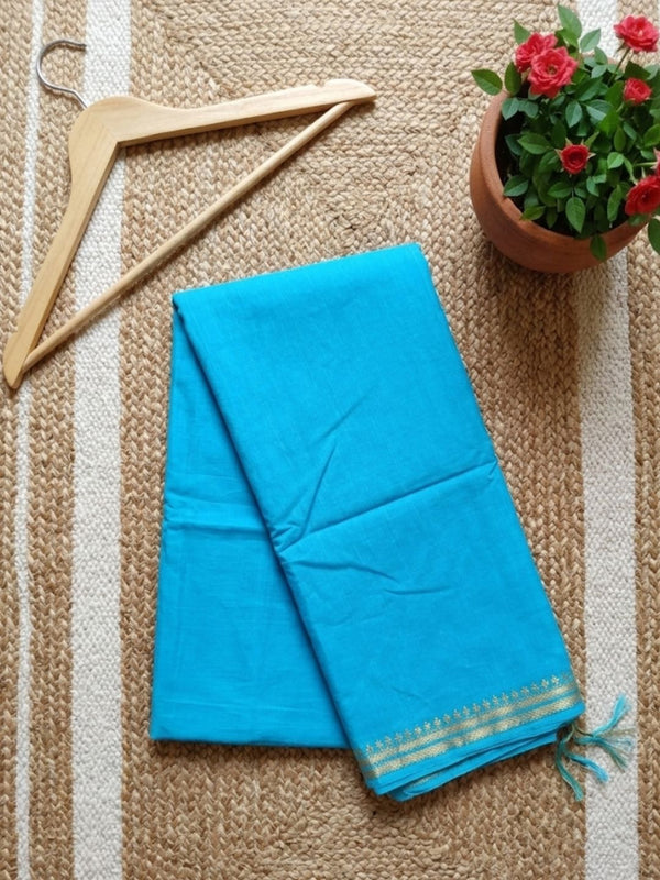 Indiehaat | Hand Dyed Kota Banarasi Silk Saree Blue
