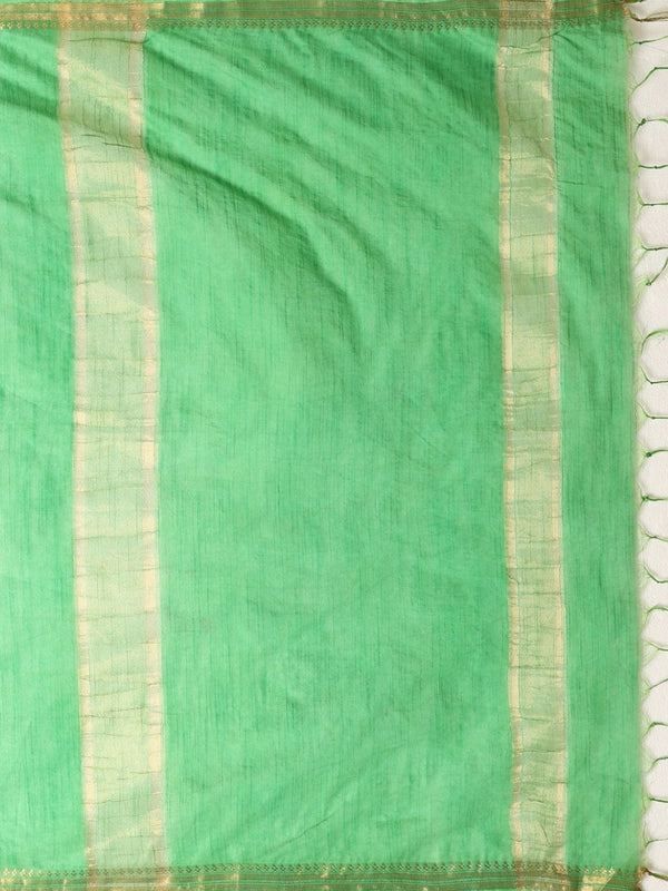Indiehaat | Hand Dyed Kota Banarasi Silk Saree Green