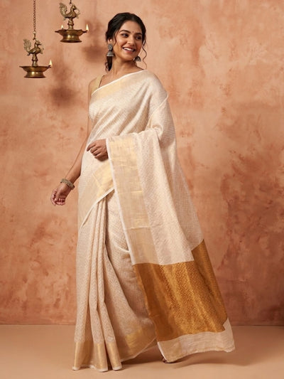 Ruvira Handdyed Kota Banarasi Silk Saree Beige