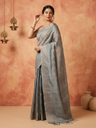 Zivara Handdyed Kota Silk Kantha Saree Gray