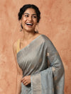 Indiehaat | Hand Dyed Kota Silk Kantha Saree Gray