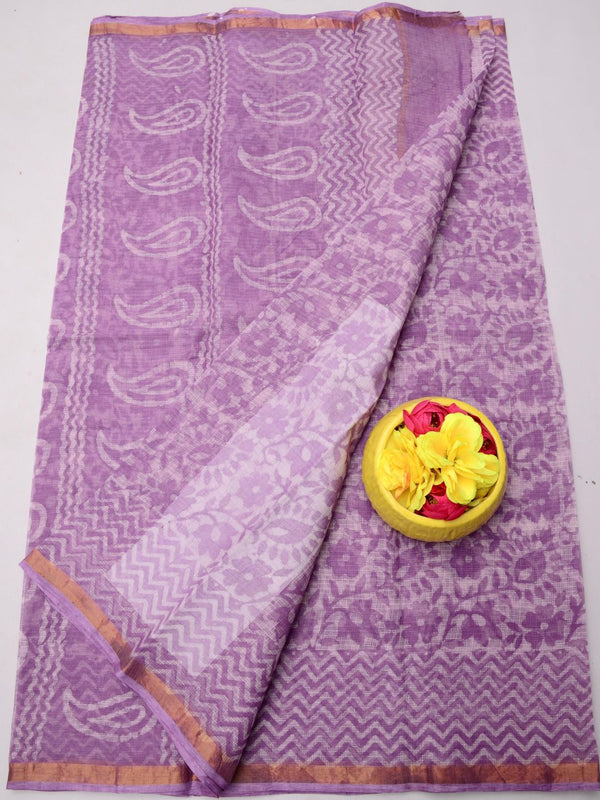 Indiehaat|Kota Doria Handloom Batik Saree Purple