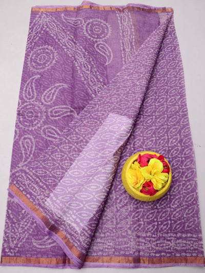 Indiehaat|Kota Doria Handloom Batik Saree Purple