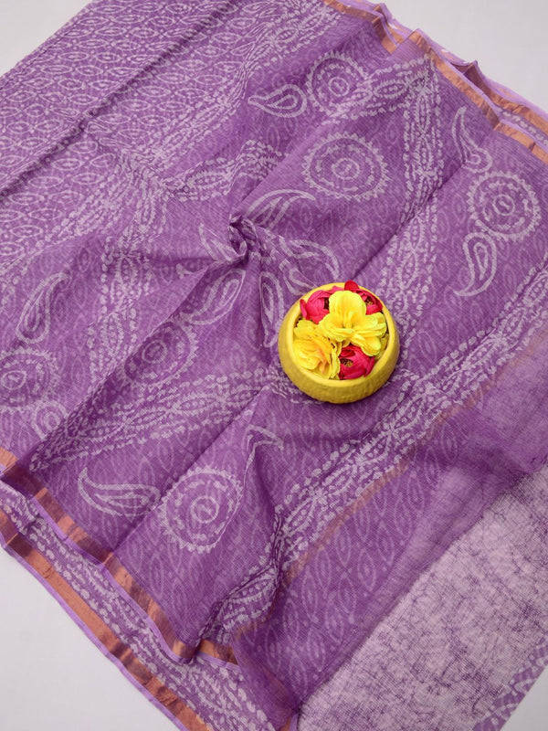 Indiehaat|Kota Doria Handloom Batik Saree Purple
