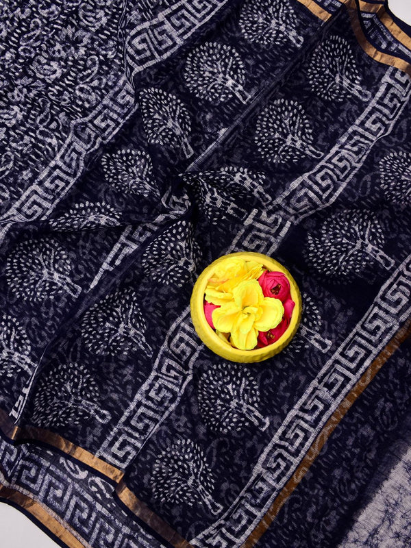 Indiehaat|Kota Doria Handloom Batik Saree Black