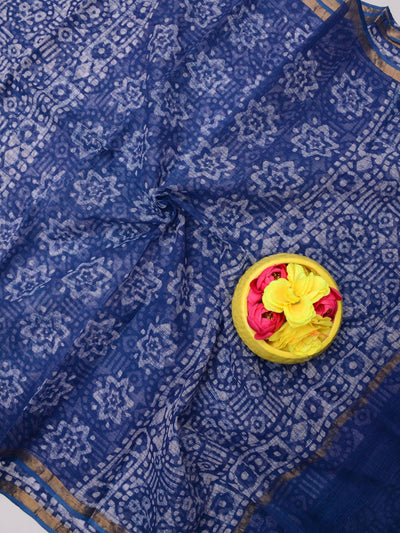 Indiehaat|Kota Doria Handloom Batik Saree Blue
