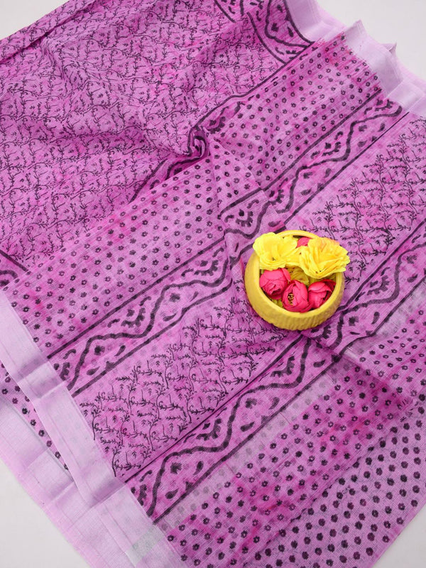 Indiehaat | Kota Doria Blockprint Saree 