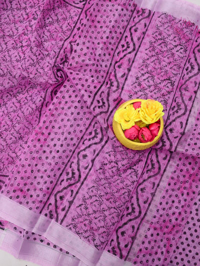 Indiehaat | Kota Doria Blockprint Saree 