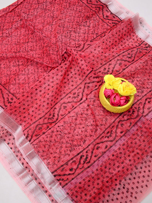 Indiehaat | Kota Doria Blockprint Saree 