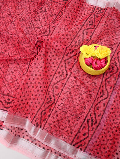 Indiehaat | Kota Doria Blockprint Saree 