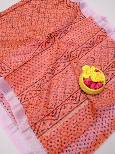 Indiehaat | Kota Doria Blockprint Saree 