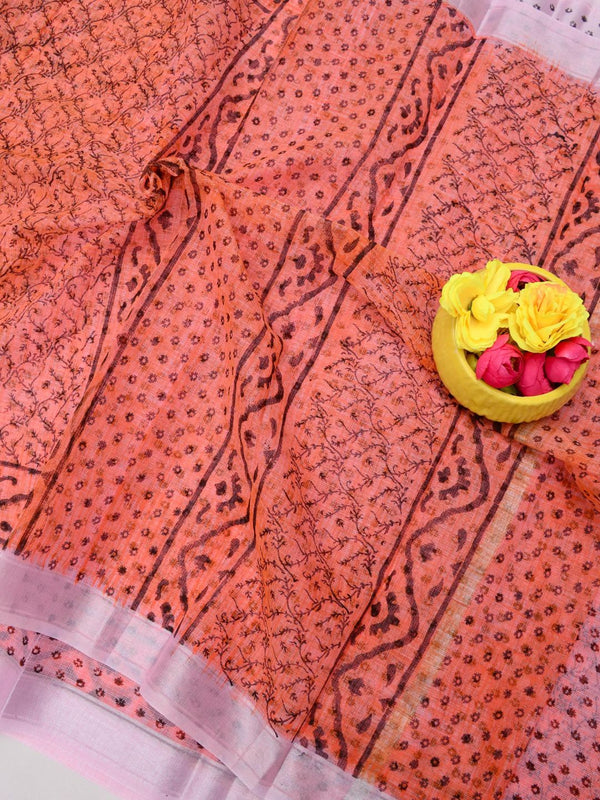 Indiehaat | Kota Doria Blockprint Saree 