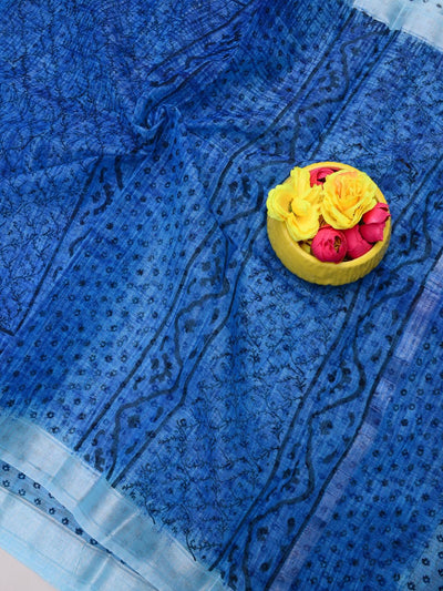 Indiehaat | Kota Doria Blockprint Saree 