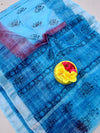 Indiehaat | Kota Doria Blockprint Saree Blue