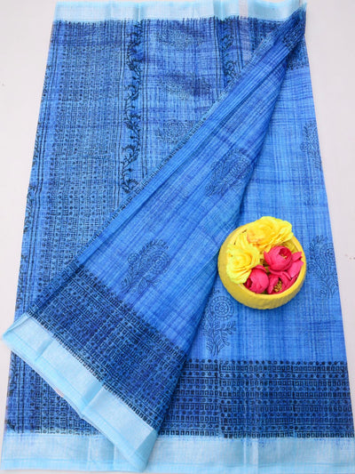 Indiehaat | Kota Doria Blockprint Saree Blue
