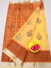 Indiehaat | Kota Doria Blockprint Saree Yellow