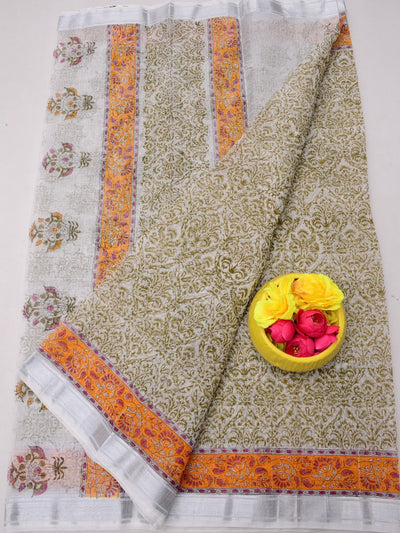 Indiehaat | Kota Doria Blockprint Saree Gray