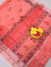 Indiehaat | Kota Doria Blockprint Saree Peach