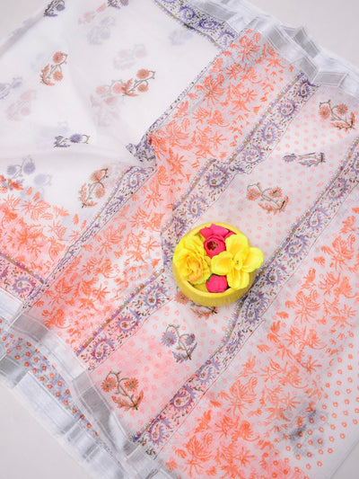 Indiehaat | Kota Doria Blockprint Saree White