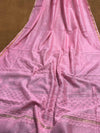 Indiehaat | Chikankari Pure Chanderi Silk Saree Pink