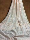 Indiehaat | Chikankari Pure Chanderi Silk Saree Peach