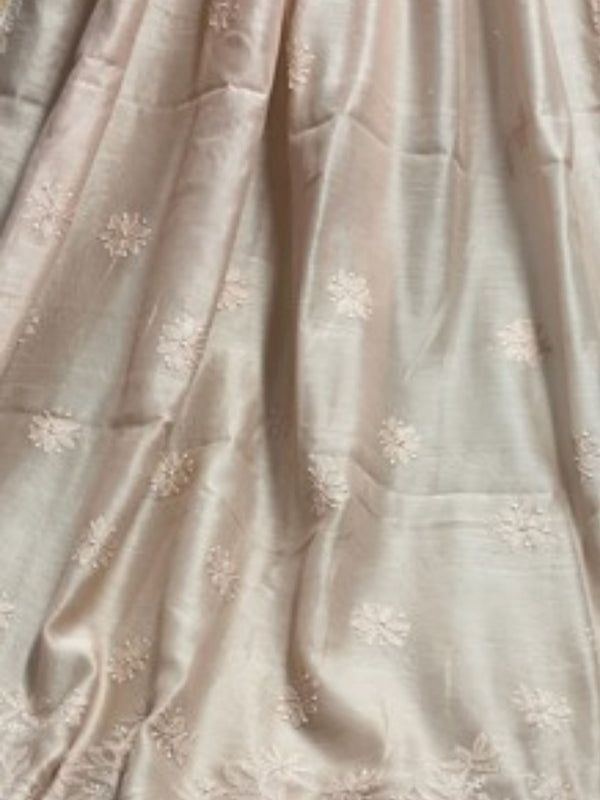 Indiehaat | Chikankari Pure Chanderi Silk Saree Purple
