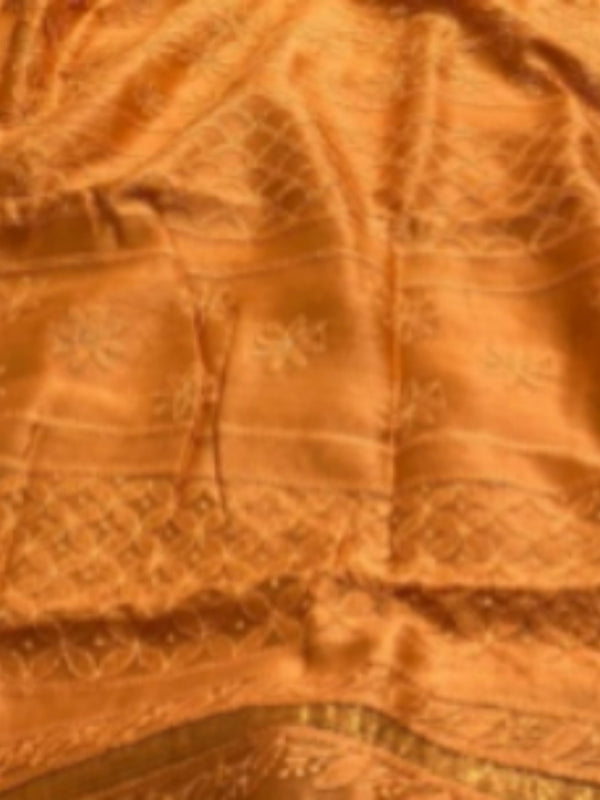 Indiehaat | Chikankari Pure Chanderi Silk Saree Orange