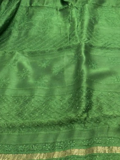 Indiehaat | Chikankari Pure Chanderi Silk Saree Green