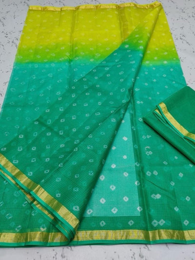 Indiehaat | Kota Silk Bandhej Saree Green