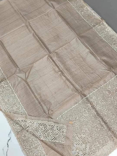 Indiehaat | Silkmark Tussar Silk Cutwork Saree Beige