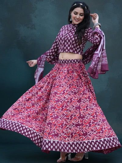 Indiehaat | Blockprinted Cotton Lehanga Choli Red