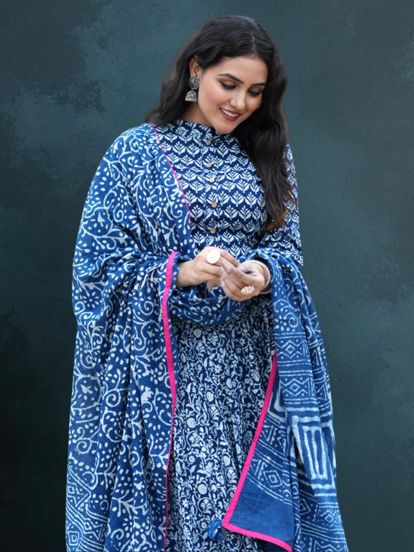 Indiehaat | Blockprinted Cotton Lehanga Choli Blue