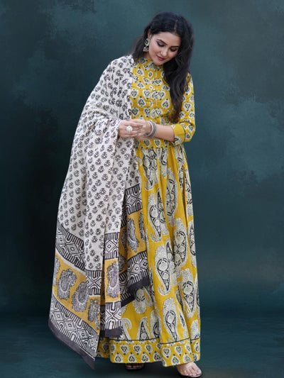 Indiehaat | Blockprinted Cotton Lehanga Choli Yellow