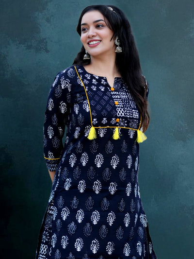 Indiehaat | Blockprint Cotton Long Kurta & Skirt Black
