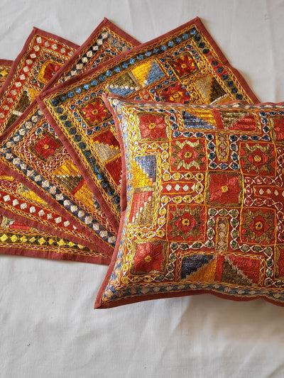 Indiehaat | Pure Cotton Multicolor Embroidered Cushion Cover