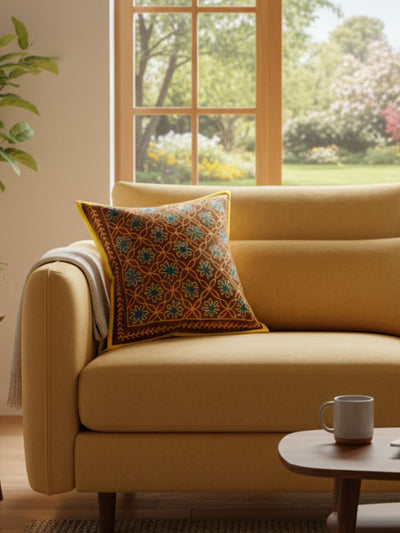 Indiehaat | Pure Cotton Multicolor Embroidered Cushion Cover