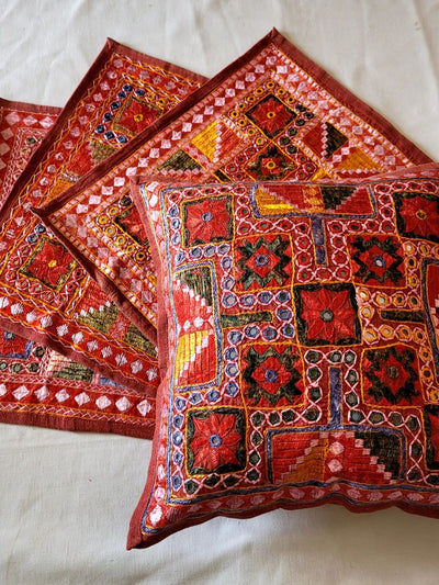 Indiehaat | Pure Cotton Multicolor Embroidered Cushion Cover