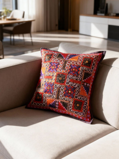 Indiehaat | Pure Cotton Multicolor Embroidered Cushion Cover
