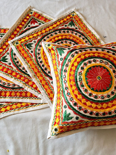 Indiehaat | Pure Cotton Multicolor Embroidered Cushion Cover