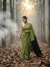 Indiehaat | Hand Dyed Khadi Cotton Saree Green
